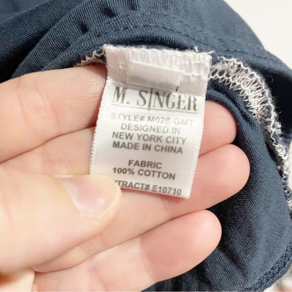 M. Singer Navy Blue Long Sleeve Crew Neck Tee white Stitching Large - Picture 4 of 4